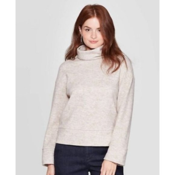 Women's A New Day High Turtleneck Pullover Sweater Heathered Tan Size Medium NEW - Picture 1 of 5